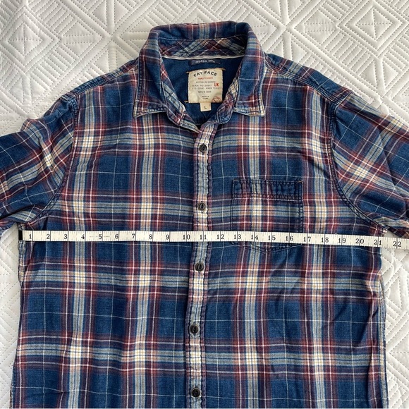 Fat Face Indigo Dye Plaid Flannel Button Down Shirt Size L - Picture 5 of 11